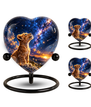 Lion Cub Heart Cremation Urn for Ashes, Personalized Adult Memorial Urn, Lion Urn for Loved One