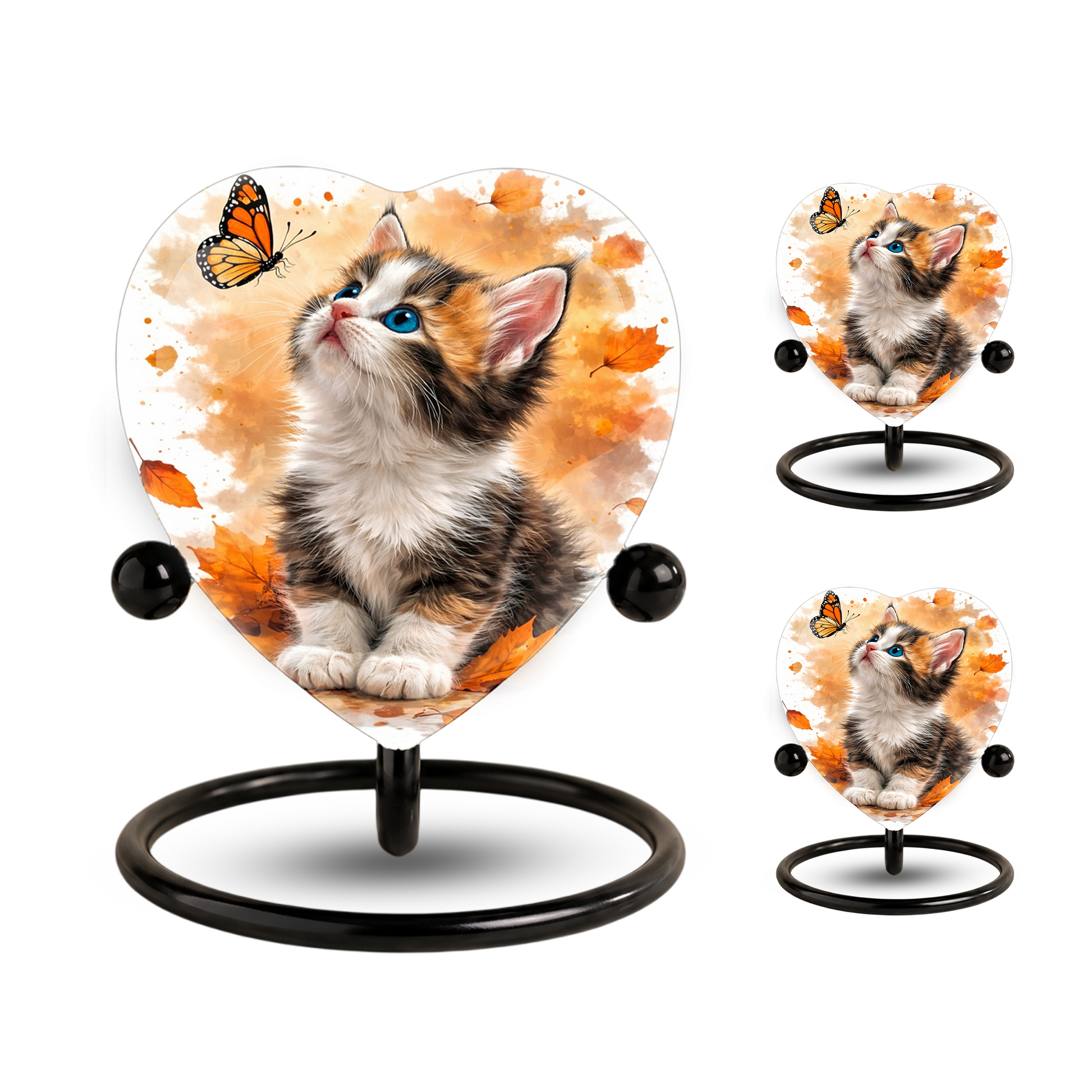 Personalized Cat Urn for Ashes – Autumn Kitten Butterfly Memorial Pet Urn