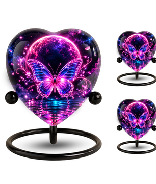 Pink Butterfly Adult Urn for Ashes, Purple and Blue Butterfly Memorial Urn, Celestial Moon Cremation Urn