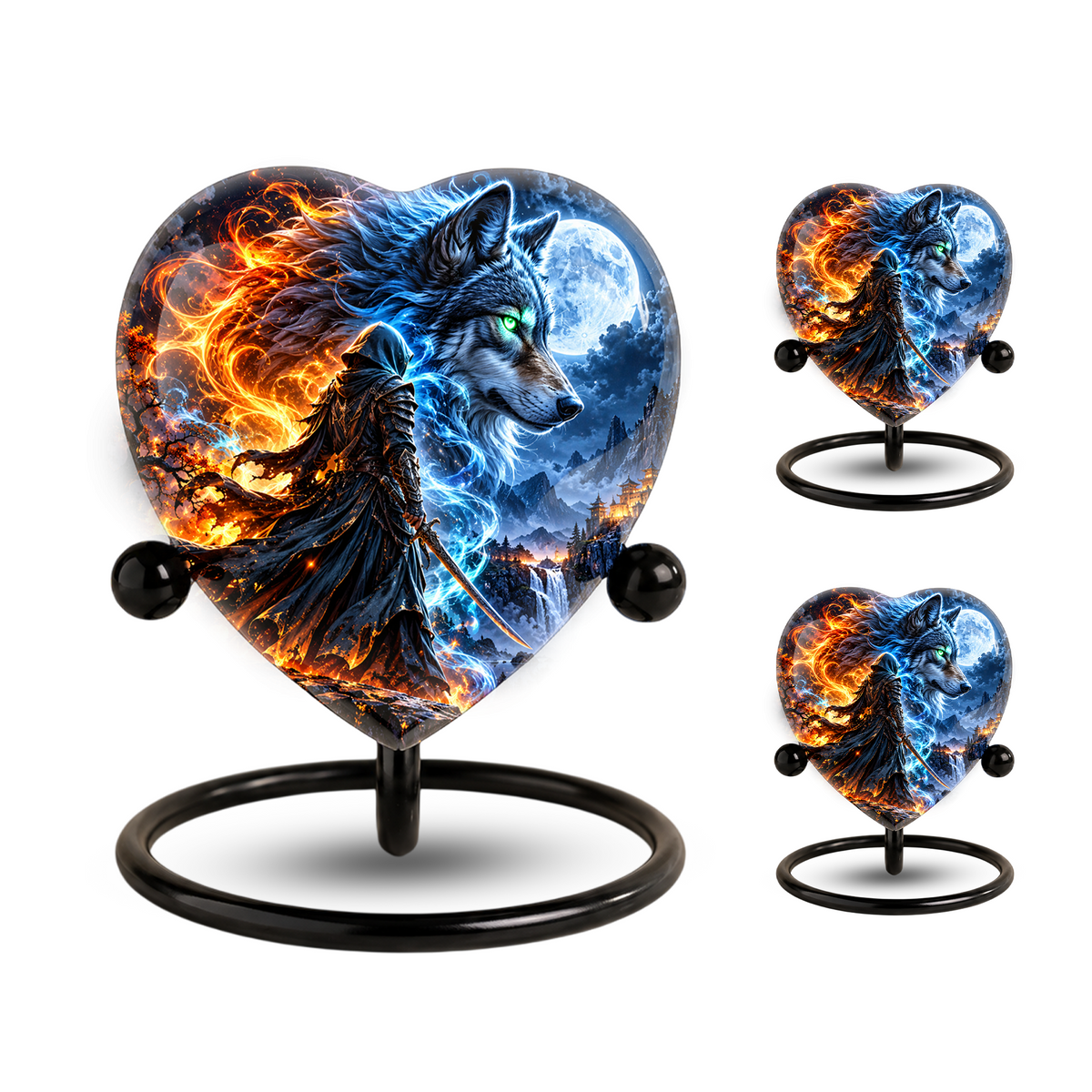 Wolf Adult Urn for Ashes, Fire and Ice Wolf Memorial Urn, Blue Moon Fantasy Cremation Urn