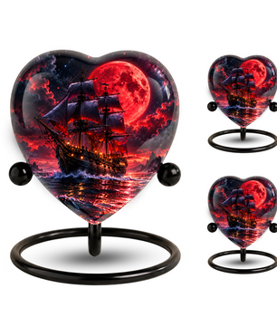 Pirate Ship Adult Cremation Urn for Ashes – Red Moon Nautical Memorial Urn,