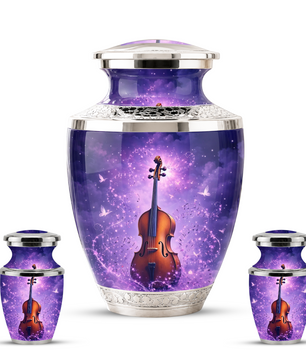 Purple Violin Cremation Urn for Mom and Dad, Musical Memorial Urn for Male and Female