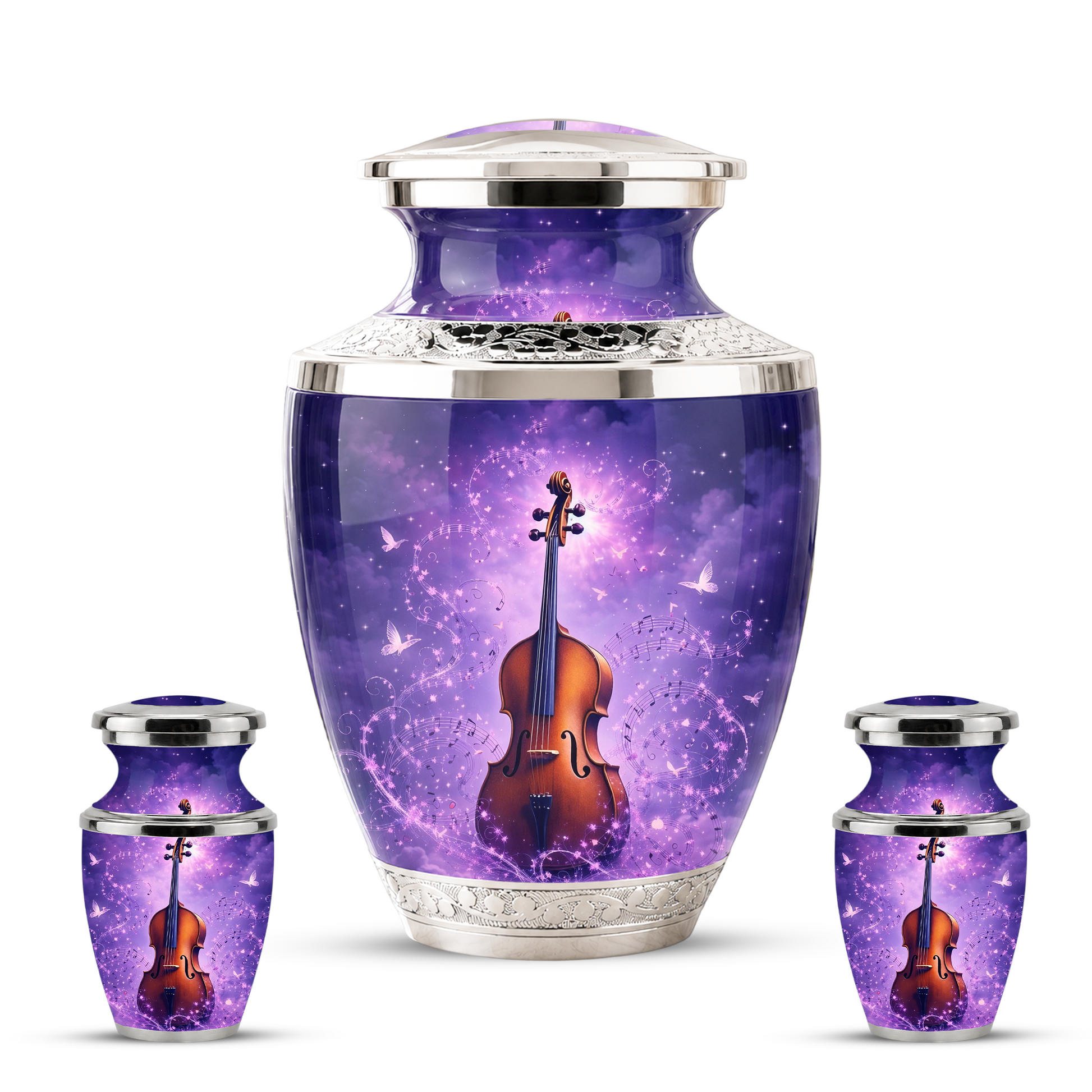 Purple Violin Cremation Urn for Mom and Dad, Musical Memorial Urn for Male and Female