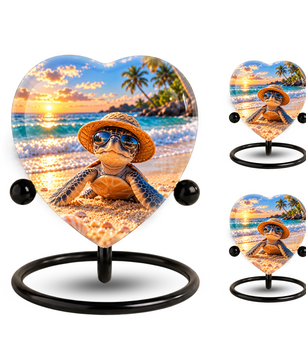 Turtle Beach Cremation Urn for Ashes, Sea Turtle Memorial Urn, Ocean Sunset Urn, Heart Shaped Cremation Urn,