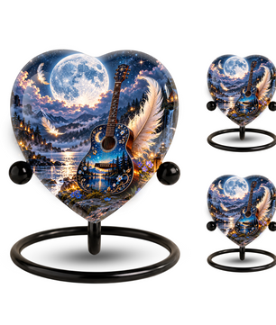 Guitar Cremation Urn for Ashes, Music Memorial Urn, Personalized Guitar Urn, Heart Shaped Memorial Urn