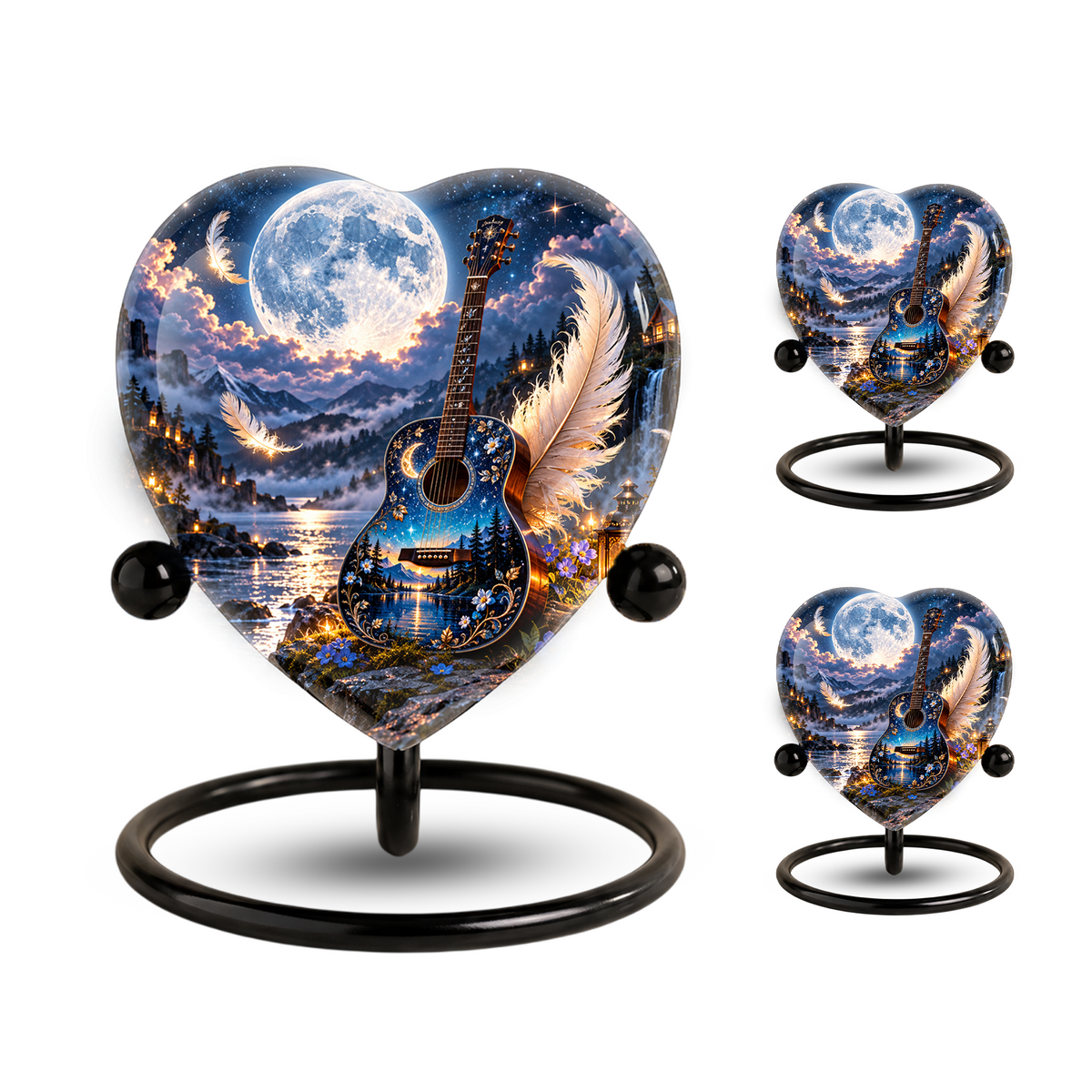 Guitar Cremation Urn for Ashes, Music Memorial Urn, Personalized Guitar Urn, Heart Shaped Memorial Urn