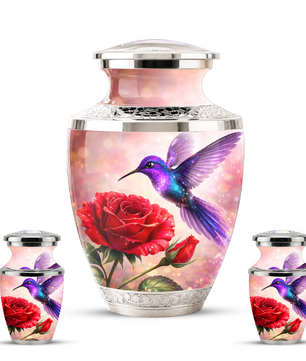 Rose Hummingbird Cremation Urn for Human Ashes, Personalized Memorial Urn for Adults