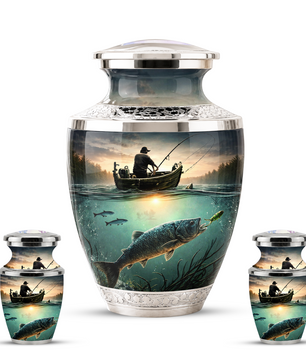 Fishing Cremation Urn for Dad, Personalized Fisherman Memorial Urn for Male Ashes