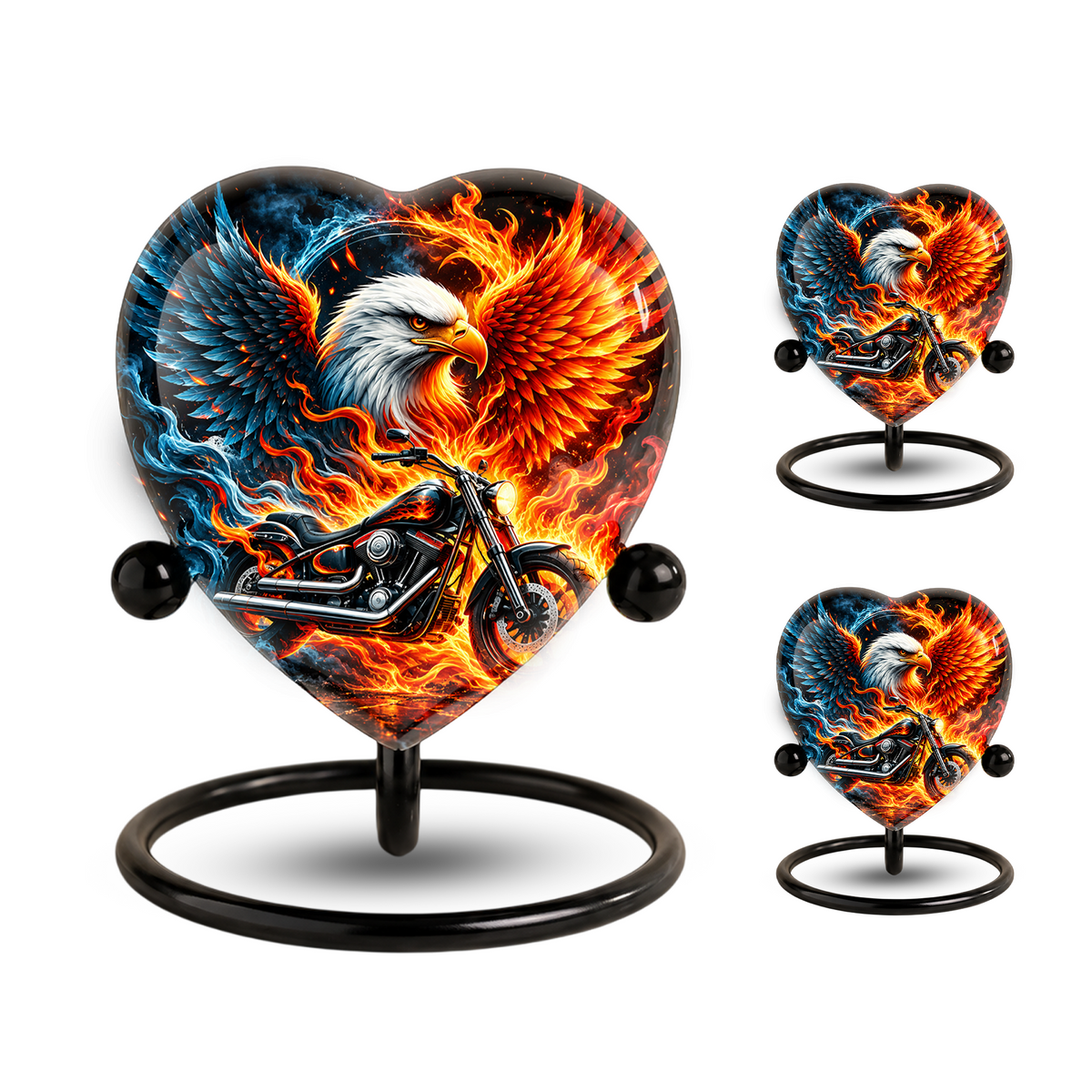 Heart Shaped Eagle Motorcycle Urn for Ashes, Phoenix Fire Cremation Urn, Biker Memorial Urn for Human Ashes
