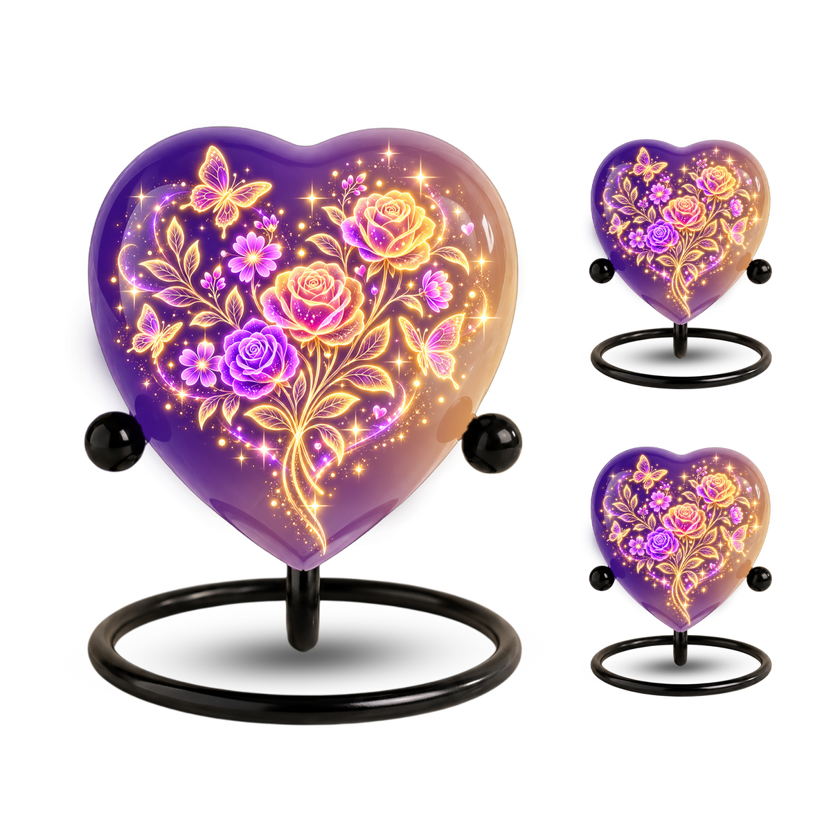 Purple Rose Butterfly Adult Cremation Urn for Ashes, Personalized Floral Adult Urn, Heart Memorial Urn, Rose & Butterfly Cremation Urn