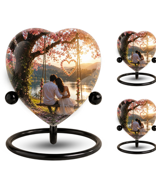 Loving Couple Heart Cremation Urn for Adults – Beautiful Adult Urn for Ashes, Romantic Memorial Urn for Husband & Wife