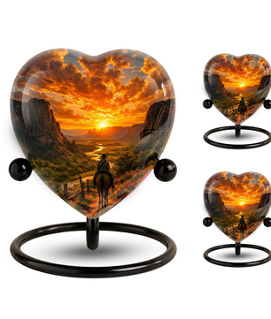 Cowboy Sunset Urn for Dad – Western Heart Shaped Memorial Urn for Father, Son & Men