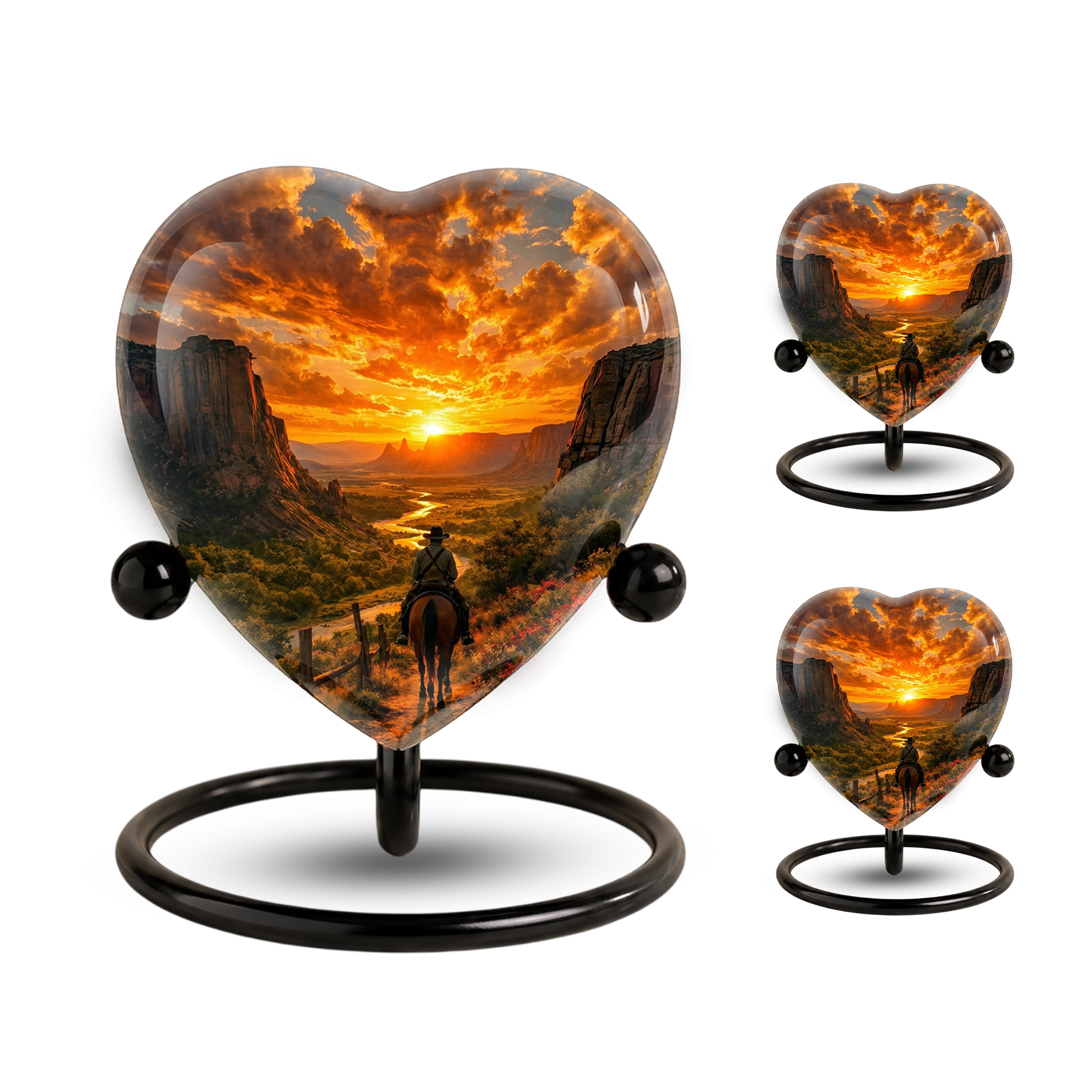 Cowboy Sunset Urn for Dad – Western Heart Shaped Memorial Urn for Father, Son & Men
