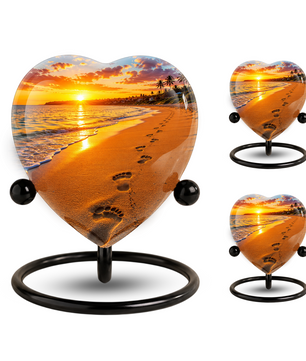 Beach Heart-Shaped Adult Cremation Urn – Beach Urn for Adult Ashes with Sunset Ocean