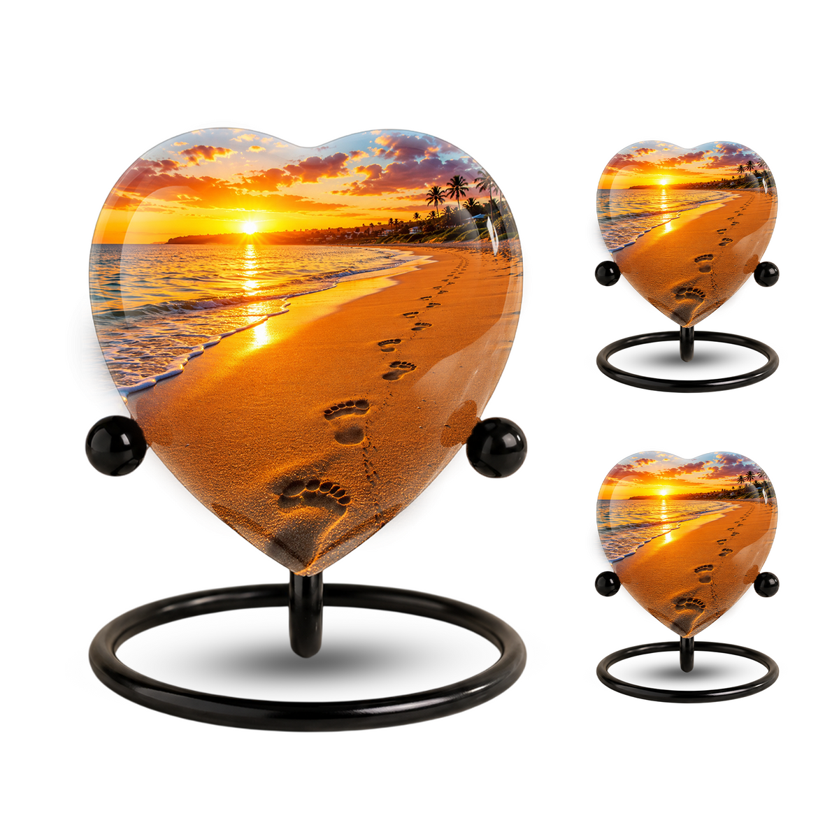 Beach Heart-Shaped Adult Cremation Urn – Beach Urn for Adult Ashes with Sunset Ocean