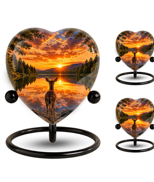 Deer Urn for Ashes, Heart Shaped Adult Cremation Urn, Personalized Deer Memorial Urn