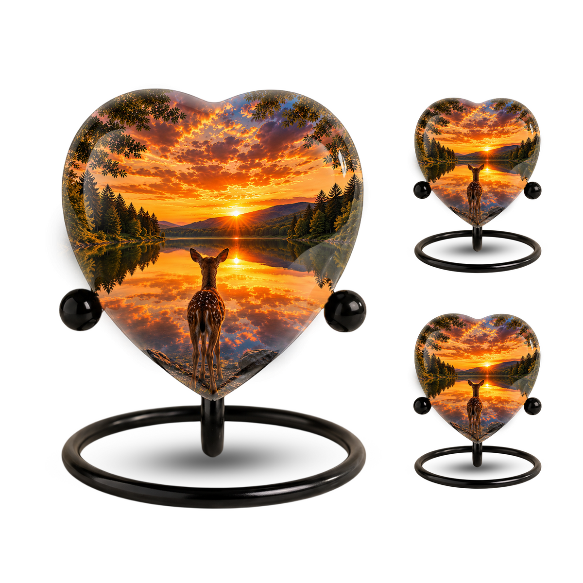 Deer Urn for Ashes, Heart Shaped Adult Cremation Urn, Personalized Deer Memorial Urn
