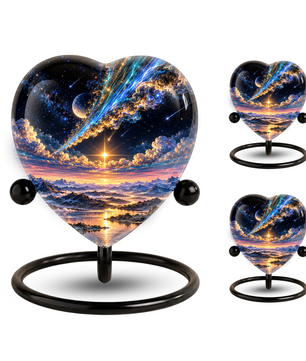Optimized SEO Title Galaxy Mountain Heart Cremation Urn for Ashes, Personalized Adult Memorial Urn