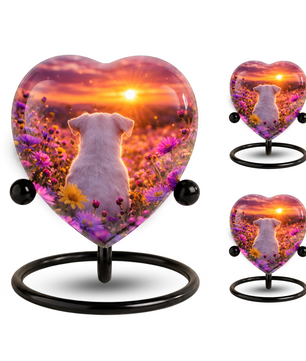 Sunset Rainbow Bridge Dog Adult Urn for Human Ashes – Heart-Shaped Memorial Adult Cremation Urn