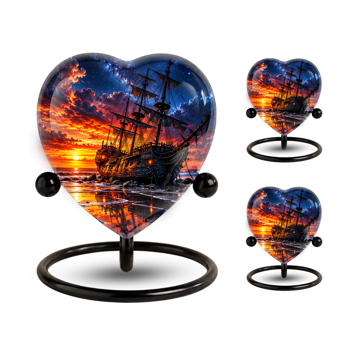 Pirate Ship Heart Cremation Urn for Ashes, Personalized Adult Memorial Urn, Nautical Urn for Men