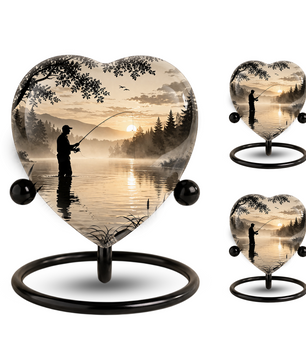 Gone Fishing Heart-Shaped Urn for Dad – Fishing Cremation Urn for Father, Men & Ashes