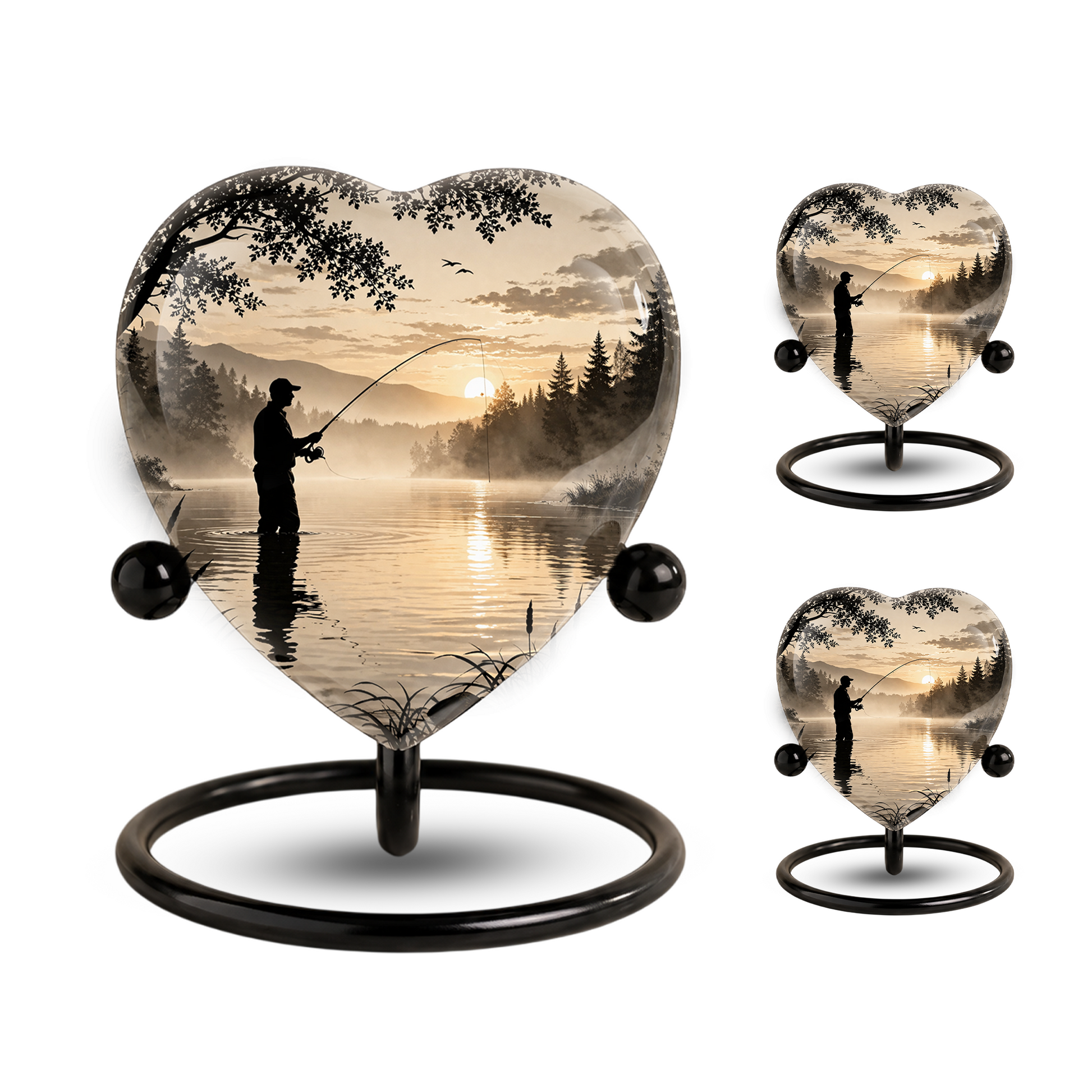 Gone Fishing Heart-Shaped Urn for Dad – Fishing Cremation Urn for Father, Men & Ashes