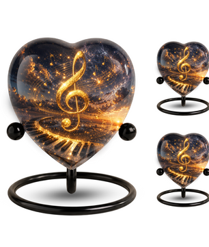 Musical Note Piano Adult Urn – Golden Treble Clef Heart Design Adult Cremation Urn for Ashes