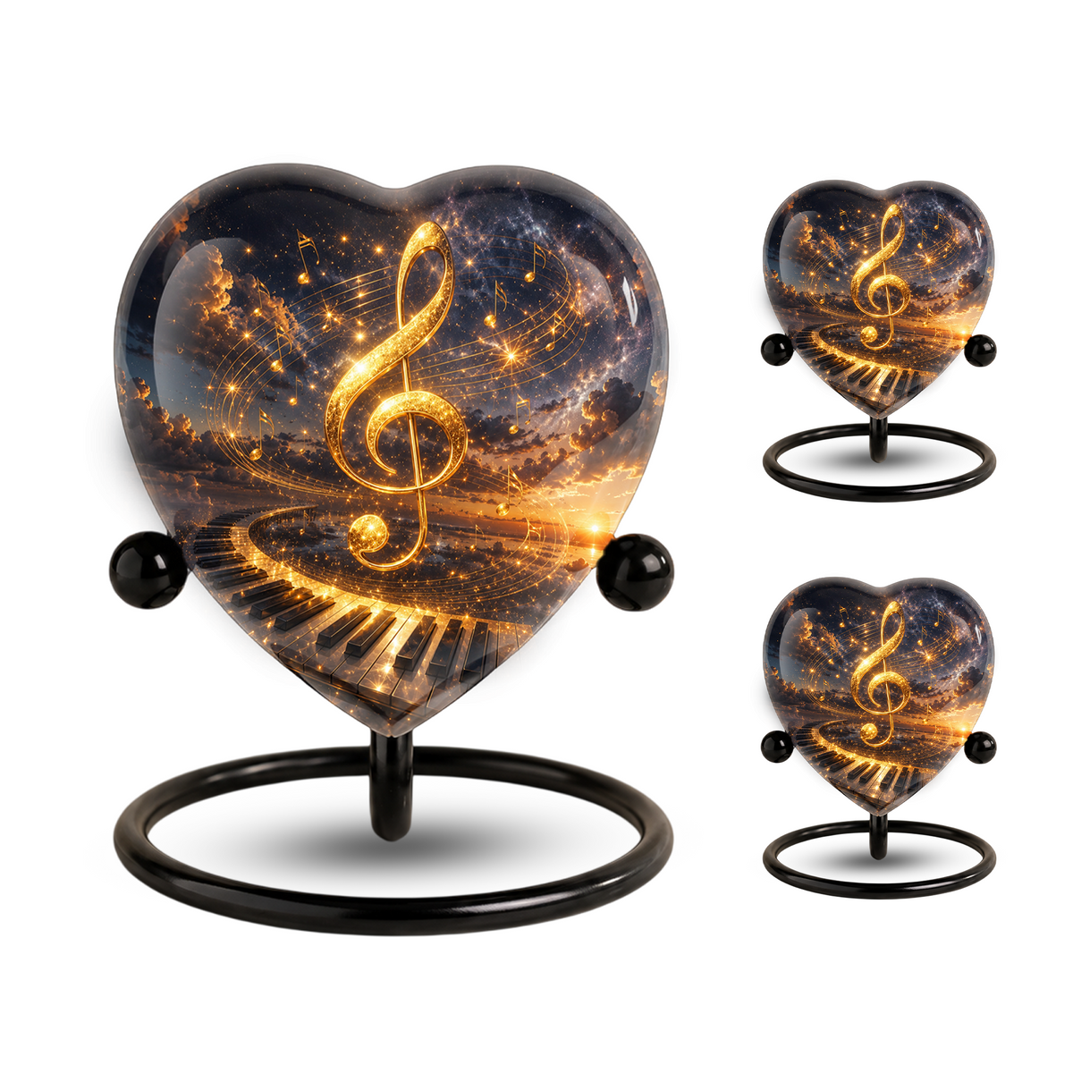 Musical Note Piano Adult Urn – Golden Treble Clef Heart Design Adult Cremation Urn for Ashes