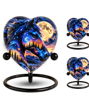Galaxy Horse Heart Cremation Urn for Ashes, Personalized Adult Memorial Urn Heart Shaped Horse Urn, Nature Memorial