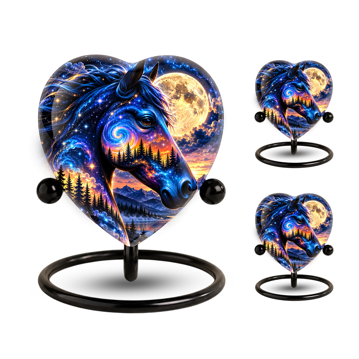 Galaxy Horse Heart Cremation Urn for Ashes, Personalized Adult Memorial Urn Heart Shaped Horse Urn, Nature Memorial
