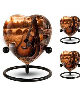 Cowboy Sunset Heart-Shaped Adult Cremation Urn for Dad, Father & Men – Rustic Memorial Urn
