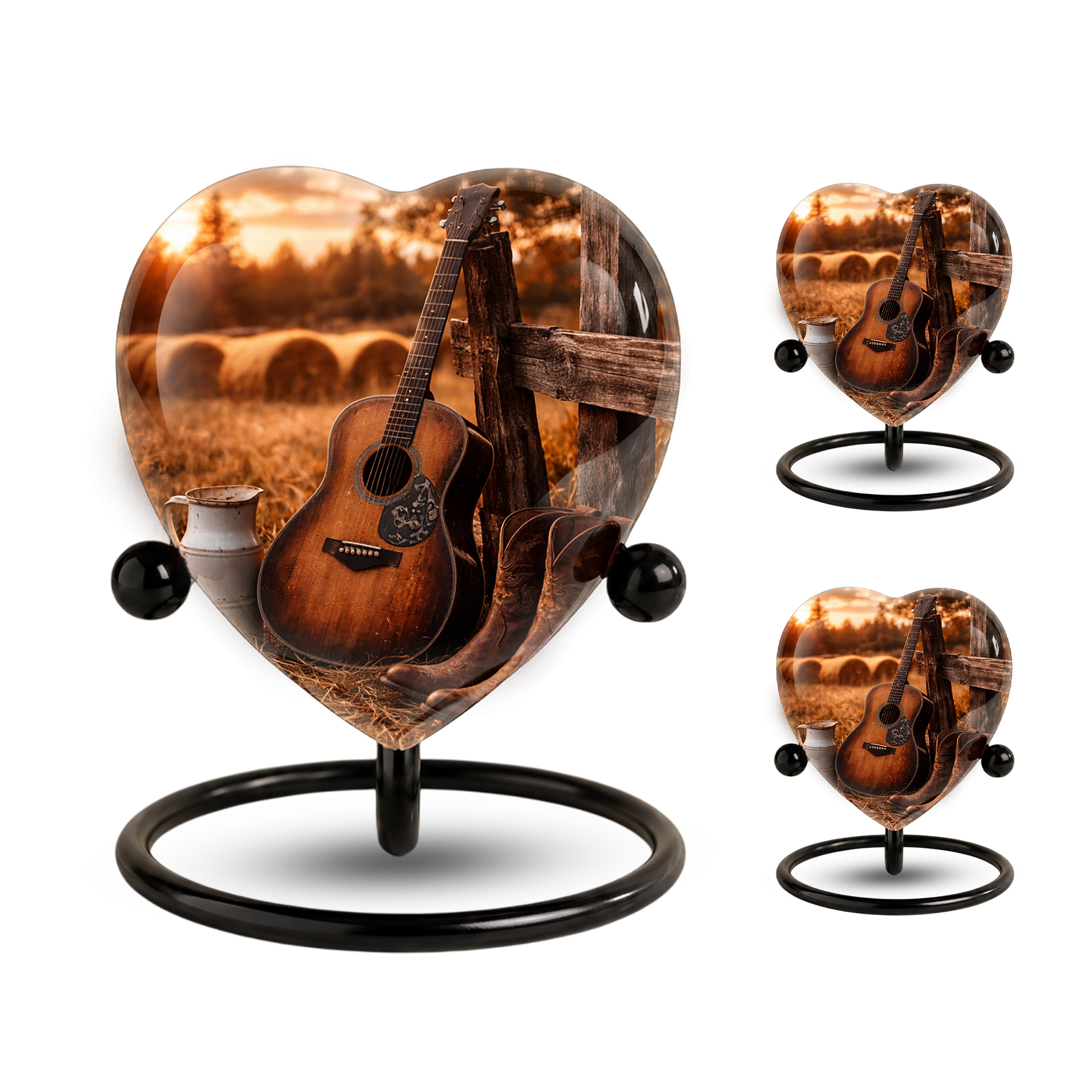 Cowboy Sunset Heart-Shaped Adult Cremation Urn for Dad, Father & Men – Rustic Memorial Urn