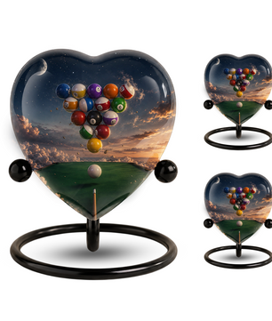 Billiards Pool Table Adult Urn – Pool Balls Sunset Heart Design Adult Cremation Urn for Ashes