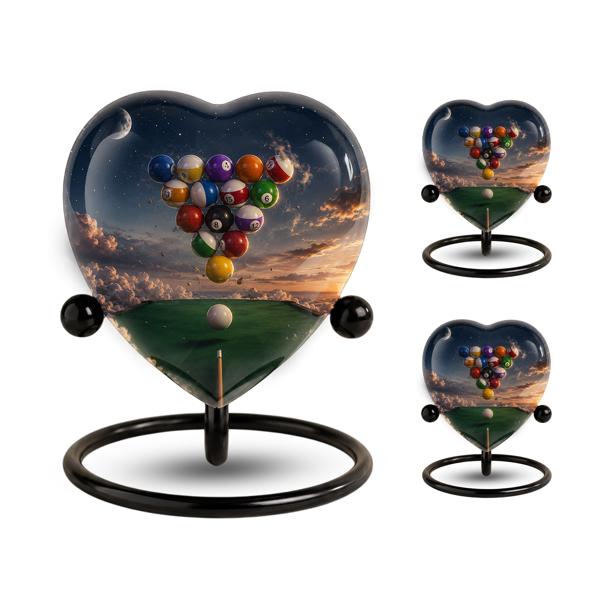 Billiards Pool Table Adult Urn – Pool Balls Sunset Heart Design Adult Cremation Urn for Ashes