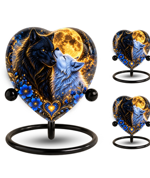 Wolf Couple Heart Cremation Urn for Ashes, Personalized Adult Memorial Urn, Wolf Urn for Couples