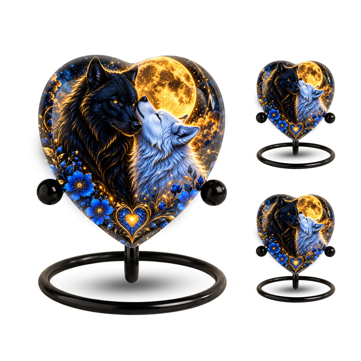 Wolf Couple Heart Cremation Urn for Ashes, Personalized Adult Memorial Urn, Wolf Urn for Couples