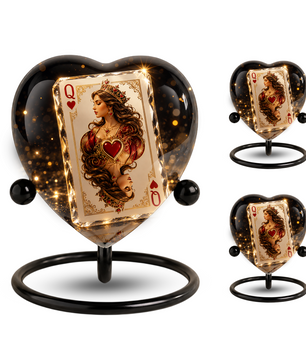 Queen of Hearts Urn – Queen of Hearts Cremation Urn, Playing Card Memorial Urn, Heart-Shaped Adult Urn for Ashes