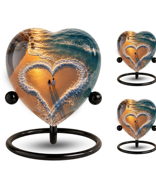 Beach Heart Cremation Urn for Adult Ashes, Personalized Ocean Memorial Urn, Adult Urn for Human Ashes, Custom Beach Urn