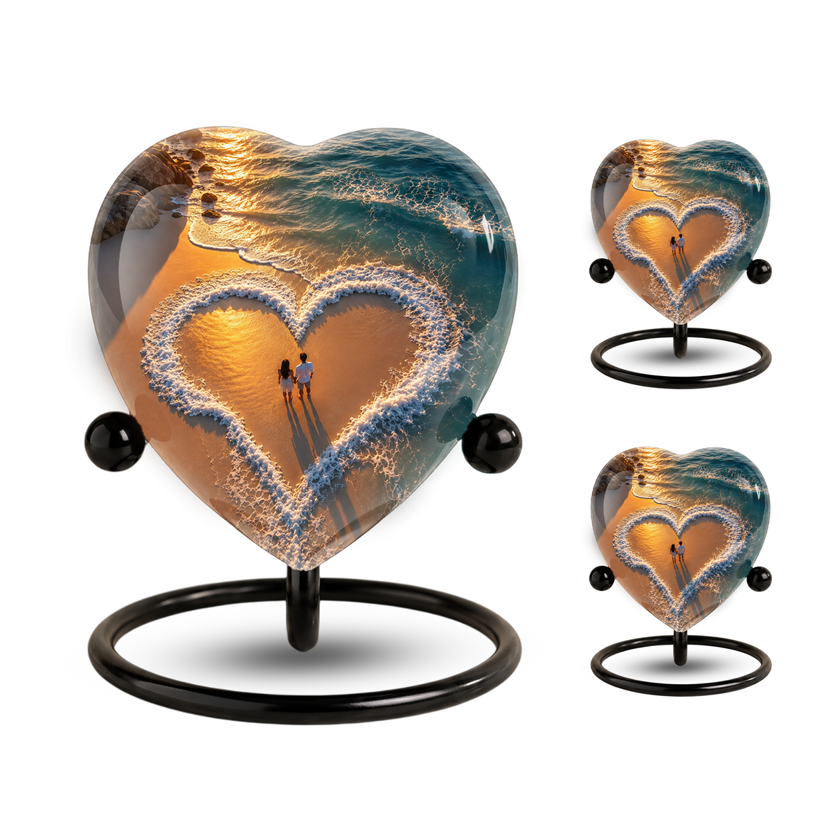 Beach Heart Cremation Urn for Adult Ashes, Personalized Ocean Memorial Urn, Adult Urn for Human Ashes, Custom Beach Urn