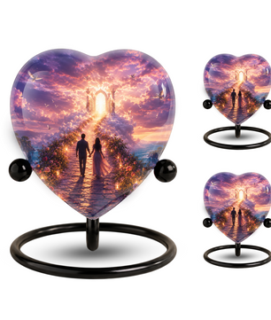 Heart Shaped Adult Cremation Urn for Ashes – Heavenly Couple Memorial Urn for Loved Ones