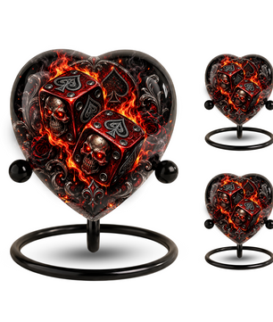 Skull Dice Adult Cremation Urn for Ashes, Personalized Gothic Adult Urn, Gambling Memorial Urn, Skull Heart Cremation Urn, Red Black Urn