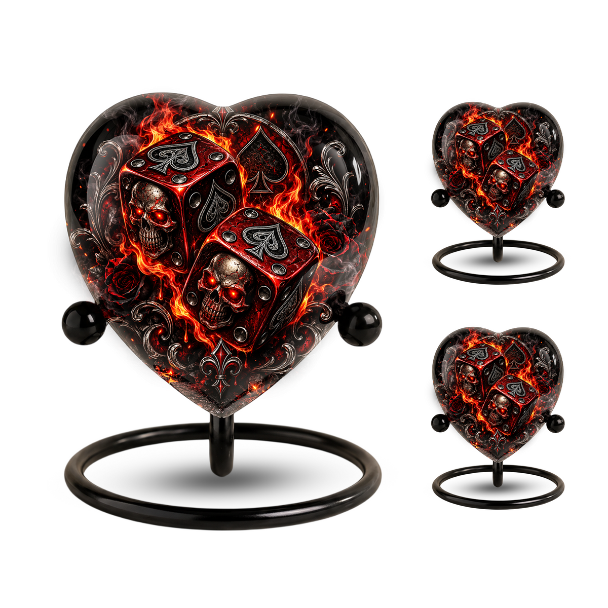 Skull Dice Adult Cremation Urn for Ashes, Personalized Gothic Adult Urn, Gambling Memorial Urn, Skull Heart Cremation Urn, Red Black Urn