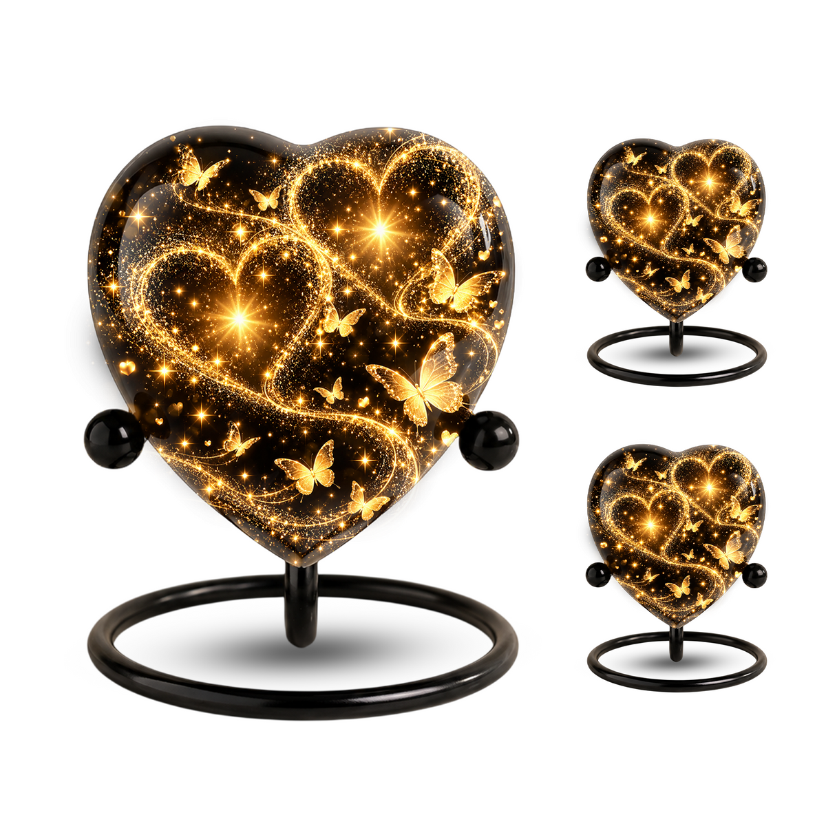 Butterfly Adult Urn for Ashes, Gold Heart Memorial Urn, Elegant Adult Cremation Urn
