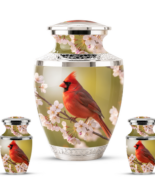 Red Cardinal Cremation Urn, Cardinal Memorial Urn for Human Ashes