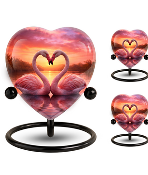 Lovely Swan Sunset Urn – Adult Urn for Ashes, Heart-Shaped Adult Cremation Urn Memorial