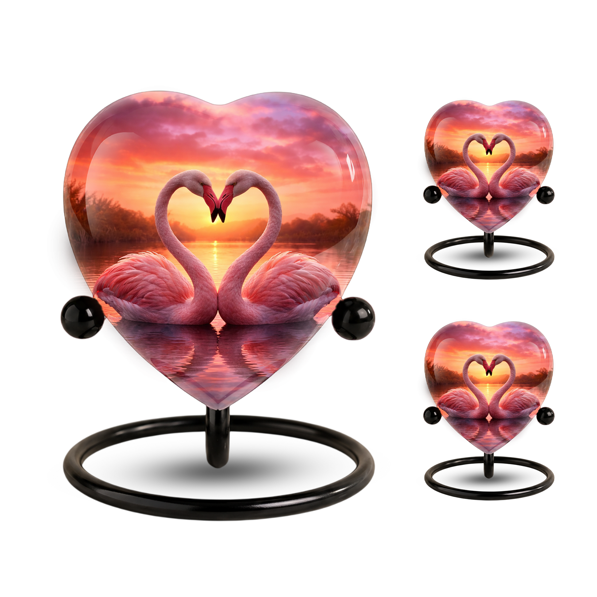 Lovely Swan Sunset Urn – Adult Urn for Ashes, Heart-Shaped Adult Cremation Urn Memorial