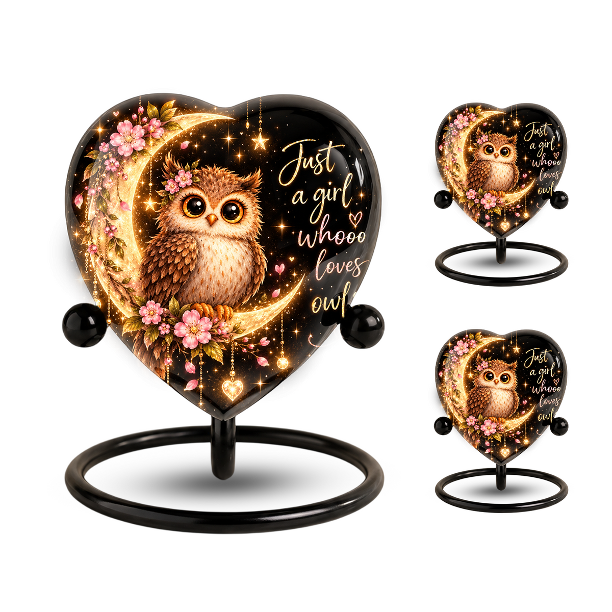 Owl Adult Cremation Urn for Ashes, Personalized Owl Memorial Urn, Heart Shaped Adult Urn, Owl Lover Cremation Urn, Floral Animal Urn