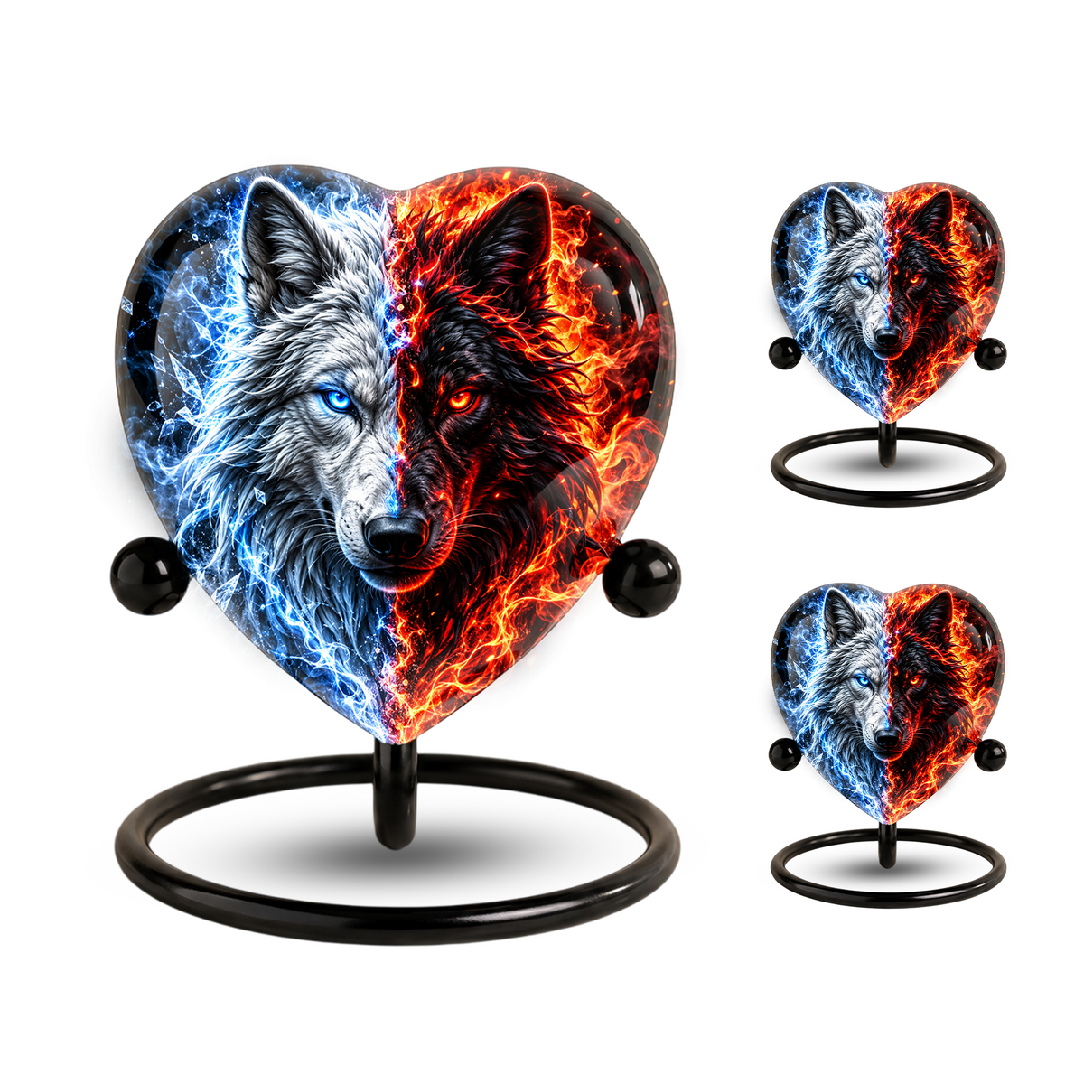 Wolf Heart Cremation Urn for Ashes, Personalized Adult Memorial Urn, White and Black Wolf Urn,