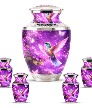 Purple Hummingbird Cremation Urn for Mom, Urn for Human Ashes, Memorial Urn for Mother