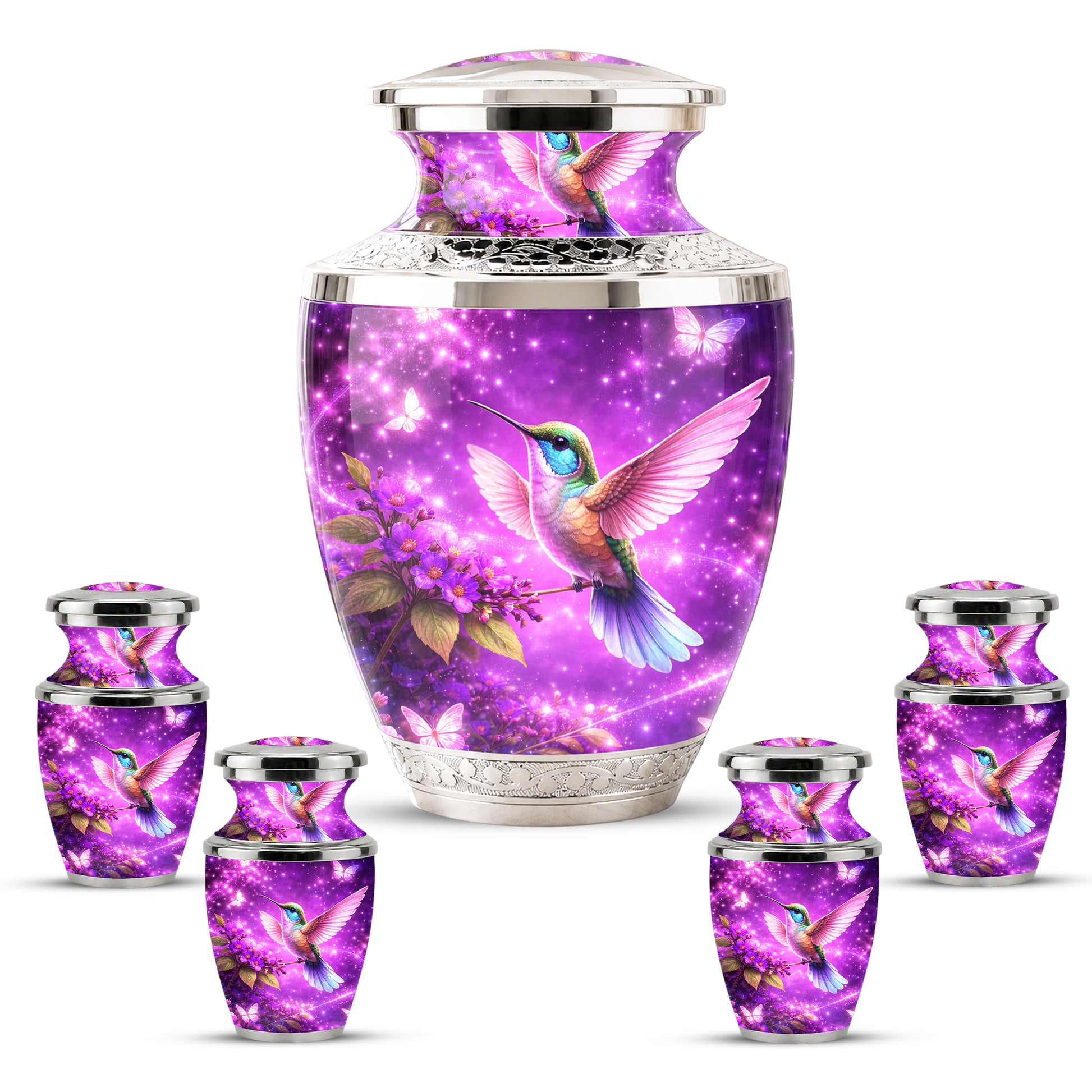 Purple Hummingbird Cremation Urn for Mom, Urn for Human Ashes, Memorial Urn for Mother